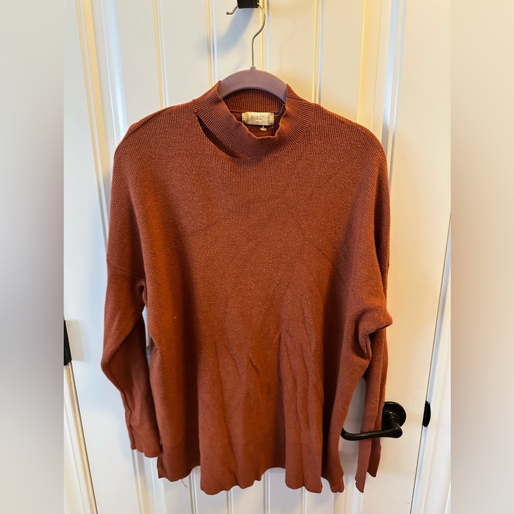 Altar’d State Distressed Neckline Terracotta Sweater